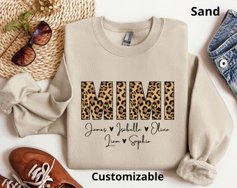 Personalized Mimi Sweatshirt with Grandkids Name, Christmas Gift, Custom Gigi Sweatshirt, Gift For Gigi, Leopard Mimi Sweatshirt, Nana Gift