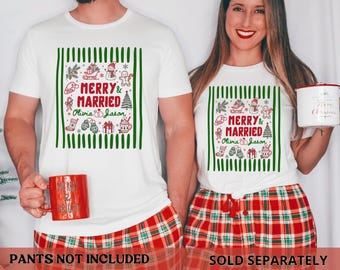 Personalized Merry and Married Shirt, Newly Married Couple First Christmas Matching Long sleeve Shirt, 1st Christmas Gift