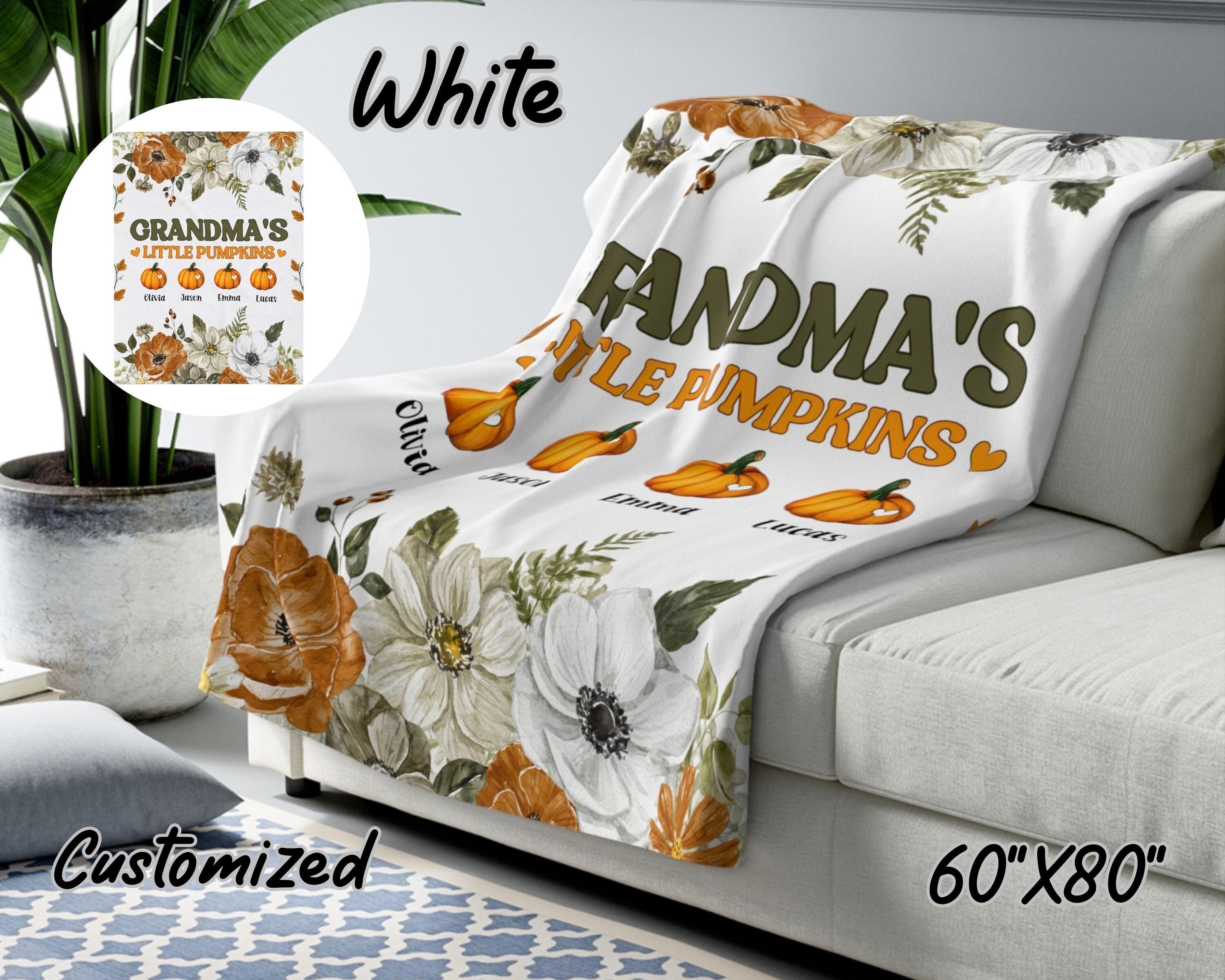 White blanket outlet with pumpkins