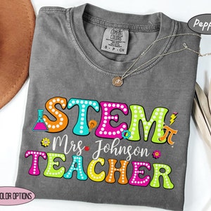 Comfort Colors® Personalized STEM Teacher Shirt, Retro Back to School Science Teacher Math Teacher Shirt, Gift For STEM Teacher
