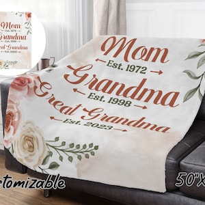 Custom Mom Grandma Great Grandma Velveteen Plush Blanket, Great Grandma Blanket, Gift for Grandma, Personalized Grandma Floral Blanket