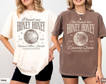 Comfort Colors® Custom Bachelorette Party Shirts, She Found Her Honey Honey Dancing Queen Disco Theme Bachelorette Shirts, Last Disco Bride