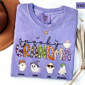 Comfort Colors® Personalized Halloween Grandma Shirt with Grandkids name, Spooky Grandma, Ghost Grandma Shirt, Halloween Gift for Grandma image 1