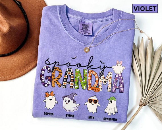 Comfort Colors® Personalized Halloween Grandma Shirt with Grandkids name, Spooky Grandma, Ghost Grandma Shirt, Halloween Gift for Grandma