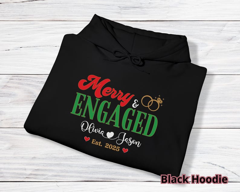 Personalized Merry and Engaged Sweatshirt, New Engaged Christmas sweatshirt, Christmas Gift For Newly Engaged Couple, Gift For Fiancee image 8