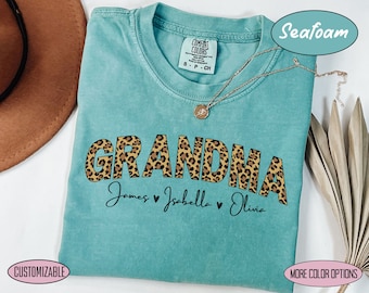 Comfort Colors® Personalized Grandma Shirt with Grandkids Name, Mothers Day Gift For Grandma, Leopard Grandma Shirt, Custom Grandma Shirt