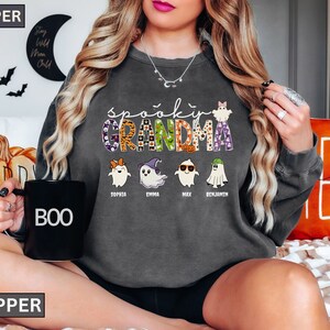 Comfort Colors® Personalized Halloween Grandma Shirt with Grandkids name, Spooky Grandma, Ghost Grandma Shirt, Halloween Gift for Grandma image 5