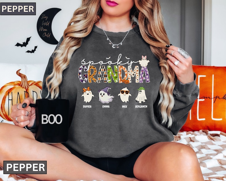 Comfort Colors® Personalized Halloween Grandma Shirt with Grandkids name, Spooky Grandma, Ghost Grandma Shirt, Halloween Gift for Grandma image 5