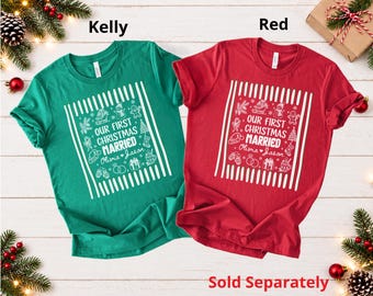 Personalized Our First Christmas Married Couple Christmas Shirts, Newlywed Christmas Matching Long sleeve Shirt, 1st Christmas Gift