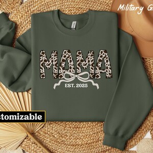 Custom Cowhide Mama Est. Sweatshirt, Cowprint Mama Bow Sweatshirt, New Mom Sweatshirt, Western Mama Hoodie, Mother&#39;s Day Gift For Mama