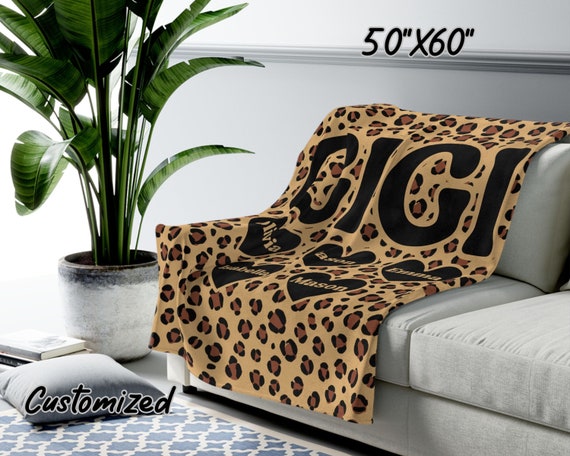 Personalized Leopard Gigi Velveteen Plush Blanket, Custom Grandma Blanket, Mothers Day Blanket, Gift for Grandma, Leopard Grandma Blanket