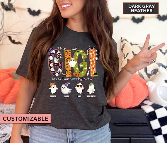Personalized Gigi Halloween Shirt with Grandkids name, Spooky Gigi Shirt, Custom Grandma Halloween Shirt, Halloween Gift for Gigi