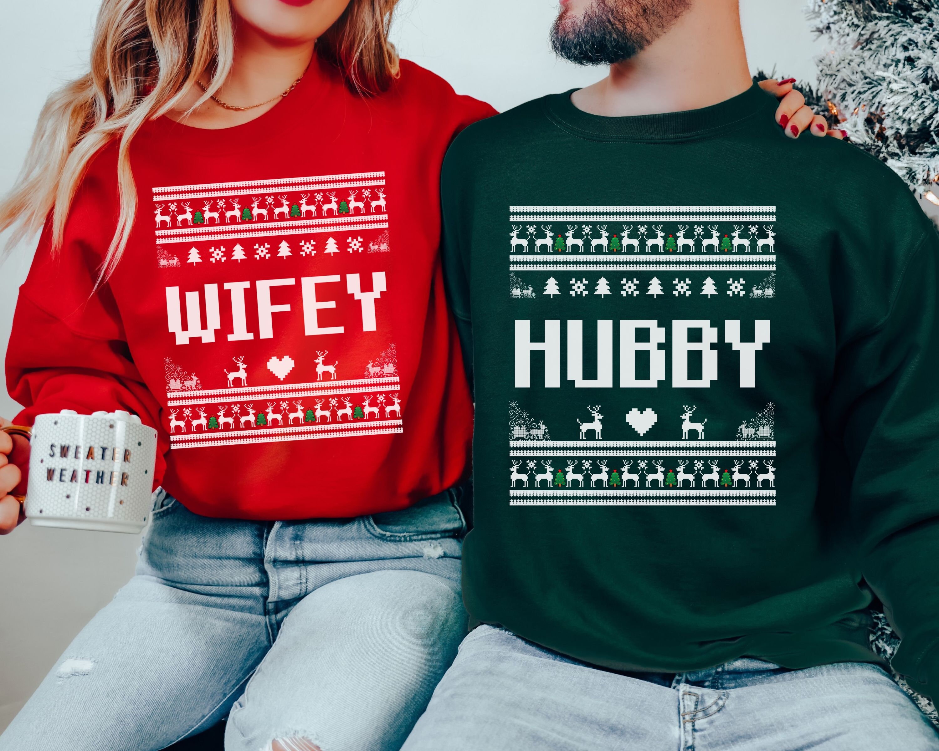 hubby and wifey christmas jumpers
