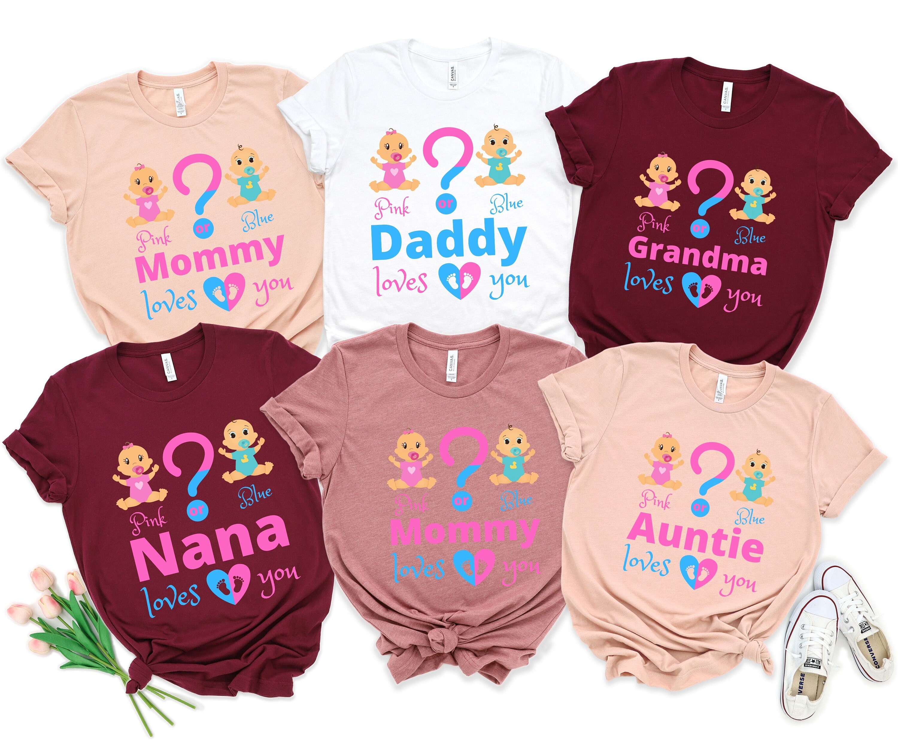 Grandparents Gender Reveal Party Shirts Custom Pink Or Blue Etsy