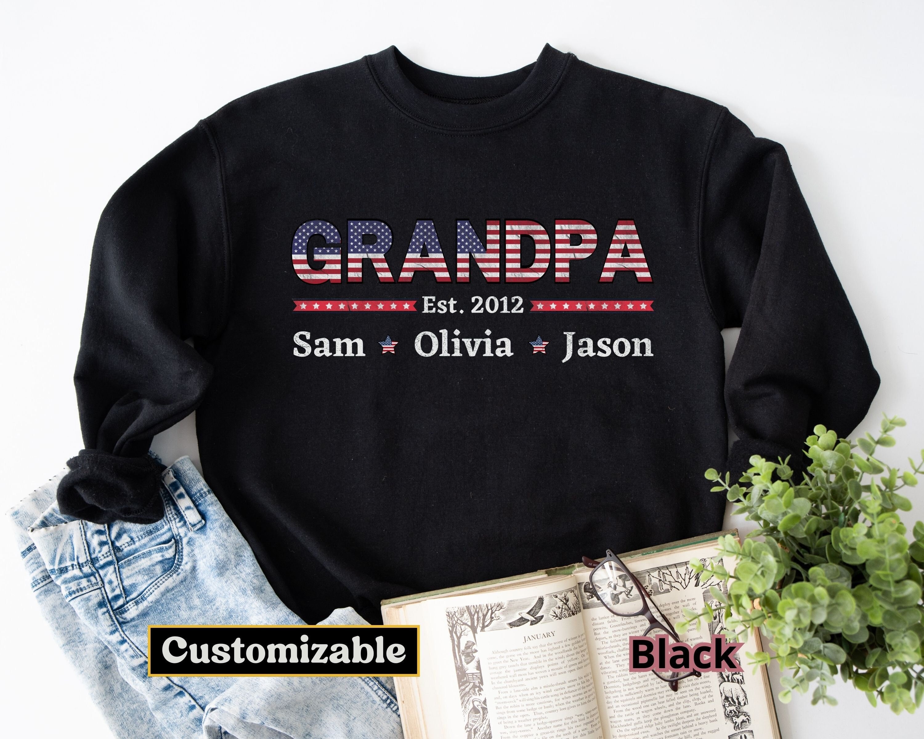 Personalized Grandpa Sweatshirt With Grandkids Name, Christmas Gift, Custom  Grandpa Tee, Gift for Grandpa, American Flag Shirt, 4th of July 