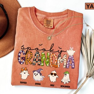 Comfort Colors® Personalized Halloween Grandma Shirt with Grandkids name, Spooky Grandma, Ghost Grandma Shirt, Halloween Gift for Grandma image 3