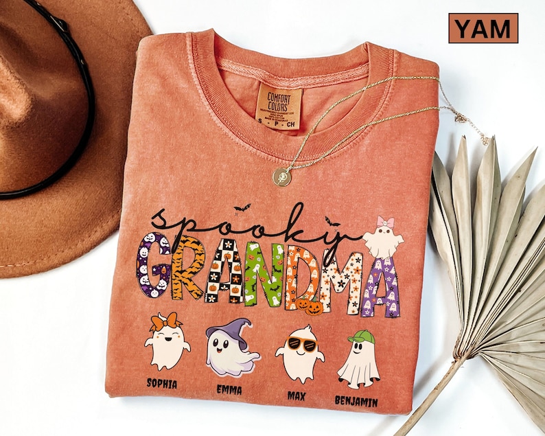 Comfort Colors® Personalized Halloween Grandma Shirt with Grandkids name, Spooky Grandma, Ghost Grandma Shirt, Halloween Gift for Grandma image 3