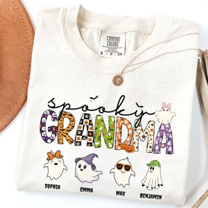 Comfort Colors® Personalized Halloween Grandma Shirt with Grandkids name, Spooky Grandma, Ghost Grandma Shirt, Halloween Gift for Grandma image 4