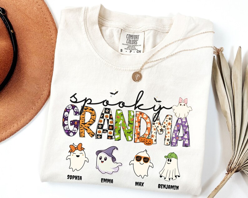Comfort Colors® Personalized Halloween Grandma Shirt with Grandkids name, Spooky Grandma, Ghost Grandma Shirt, Halloween Gift for Grandma image 4