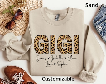 Personalized Gigi Sweatshirt with Grandkids Name, Mothers Day Sweatshirt, Custom Gigi Sweatshirt, Gift For Gigi, Leopard Gigi Sweatshirt