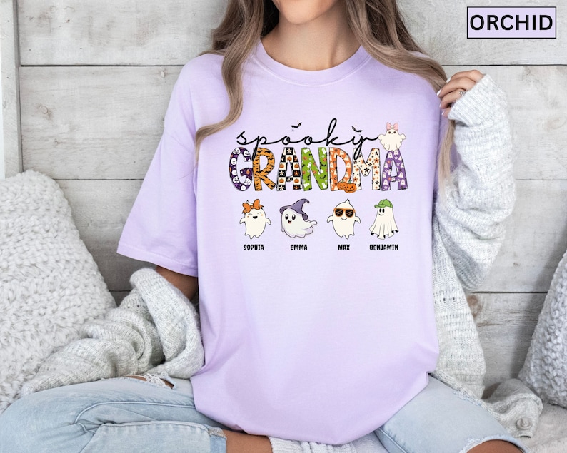 Comfort Colors® Personalized Halloween Grandma Shirt with Grandkids name, Spooky Grandma, Ghost Grandma Shirt, Halloween Gift for Grandma image 7