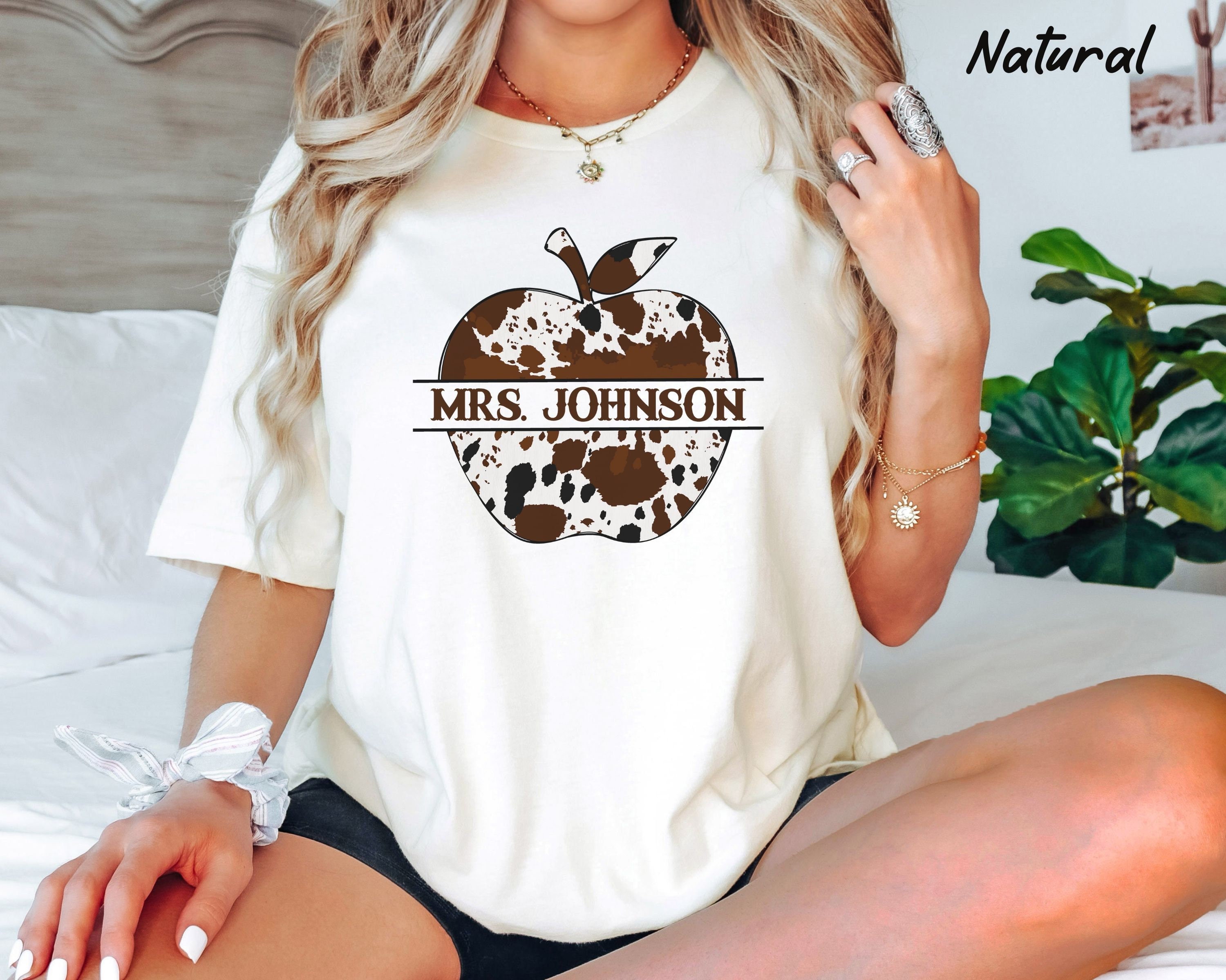 Personalized Teacher Shirt, Back to School Teacher Shirt, Western Teacher Shirt, Cow print Teacher Apple Shirt, Cowgirl Teacher Shirt