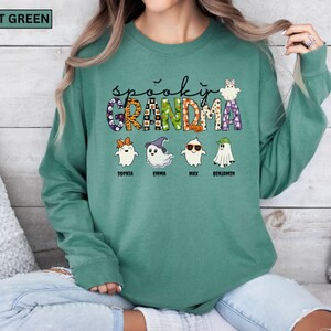 Comfort Colors® Personalized Halloween Grandma Shirt with Grandkids name, Spooky Grandma, Ghost Grandma Shirt, Halloween Gift for Grandma image 2
