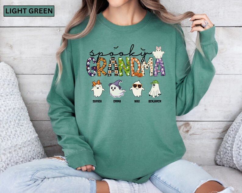 Comfort Colors® Personalized Halloween Grandma Shirt with Grandkids name, Spooky Grandma, Ghost Grandma Shirt, Halloween Gift for Grandma image 2