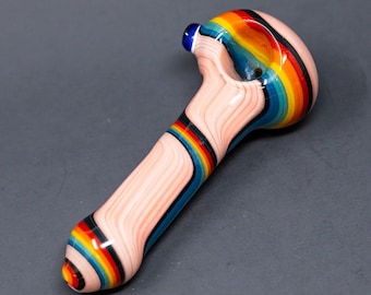 5" Thick Deep Rainbow Red Spoon Glass Tobacco Pipe