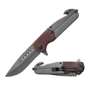4.5&quot; Tactical Folding Pocket Knife with Metal & Wood Handle - Assisted Opening