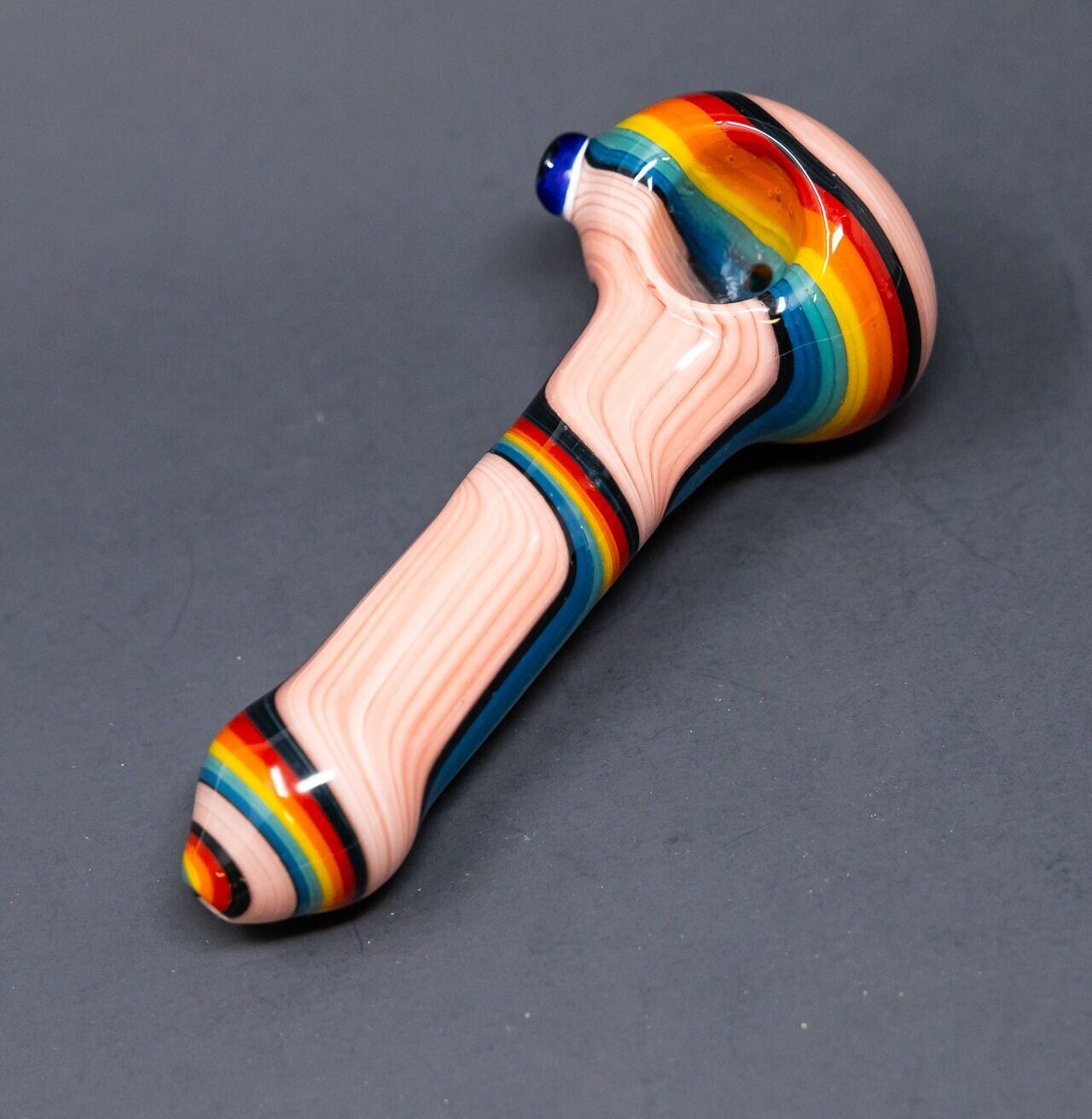 5" Thick Deep Rainbow Red Spoon Glass Tobacco Pipe