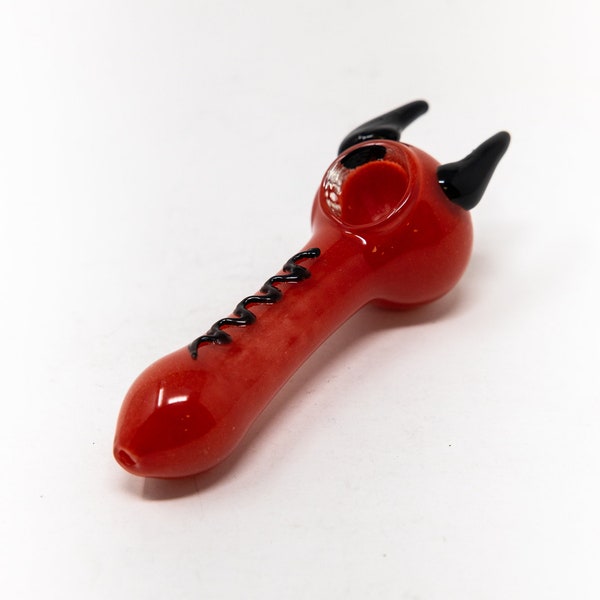 5" Red Devil Horns Spoon Glass Tobacco Pipe