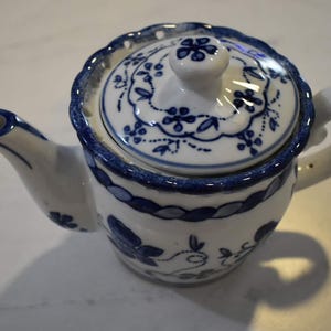 Oriental Blue & White Floral Porcelain Tea Pot, Water Can and Plates - Classic Asian Home Decor