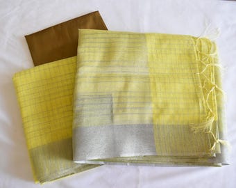 Silk Cotton Sarees with Zari Border , Light weight , Trendy Blouse fabric included, Saree Fall and Saree edge is stitched