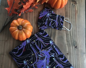 Padded Book Sleeve- Maleficent Halloween book protector, cotton standard/medium size