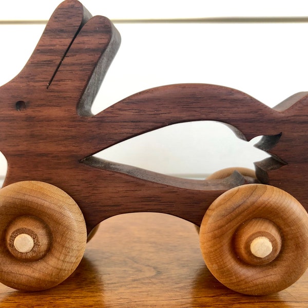 Bunny Rabbit Wooden Push Toy | Rabbit Car, Salvaged Wood