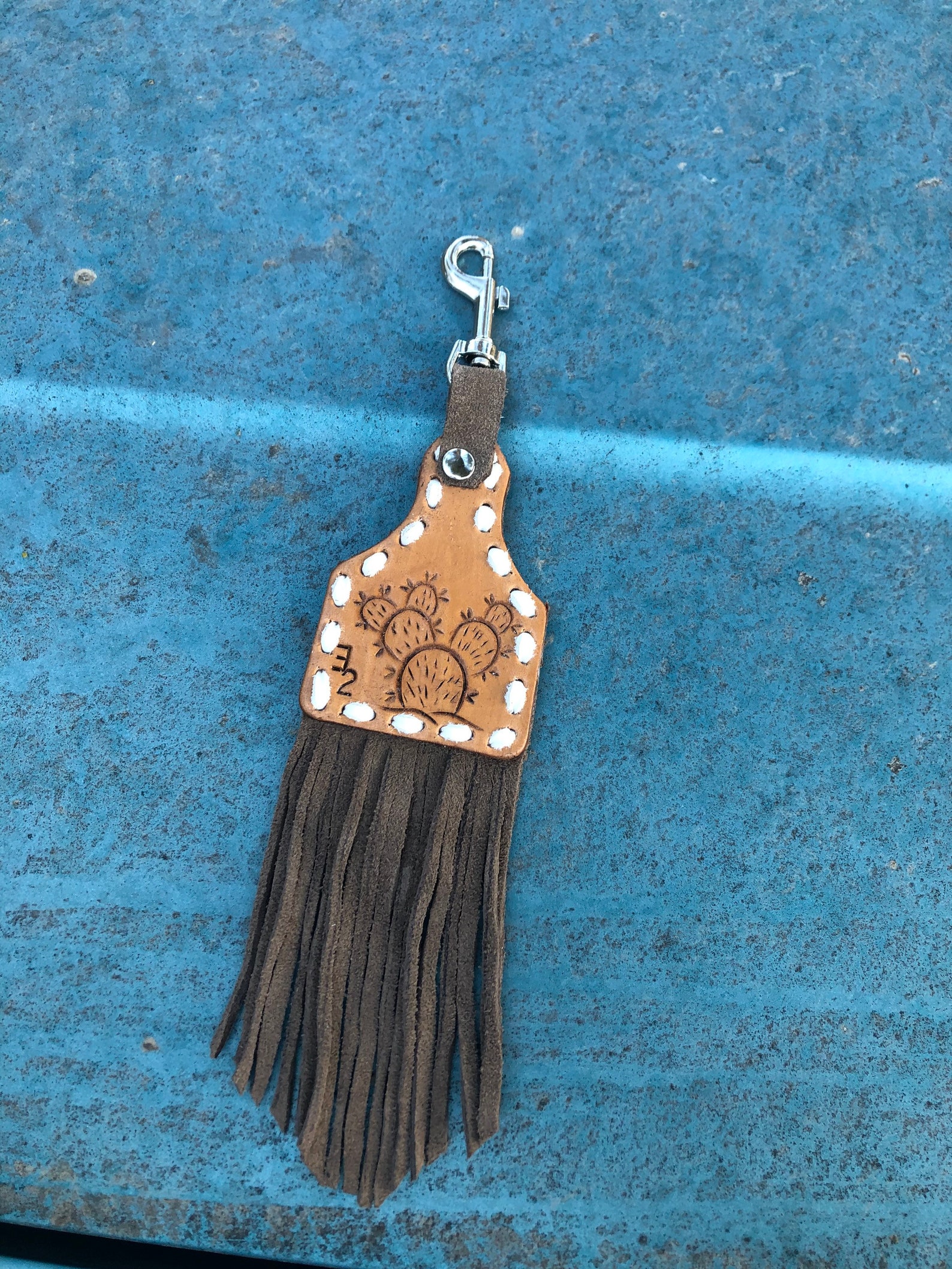Cowtag keychain western keychain eartag keychain leather Etsy