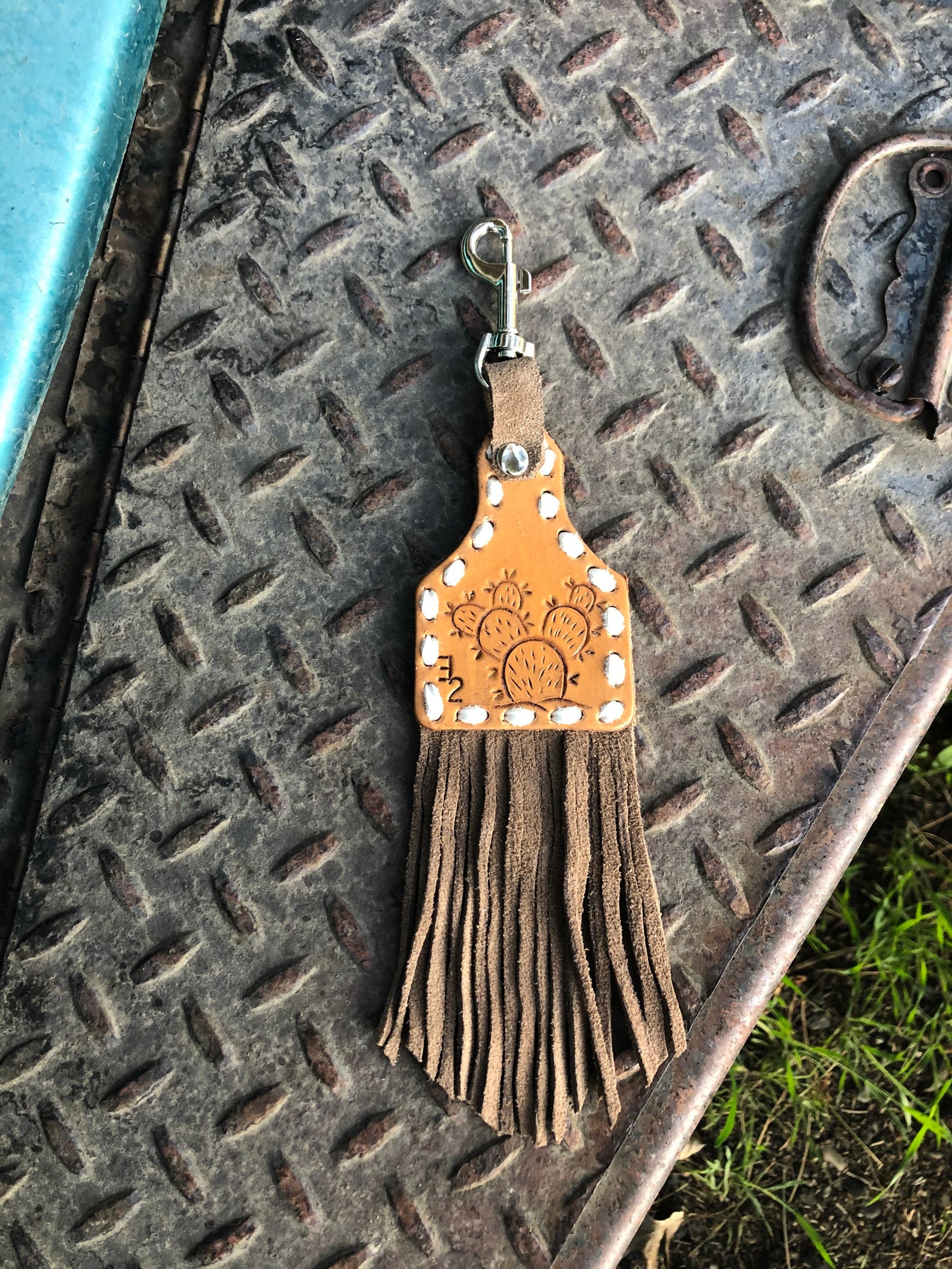 Cowtag keychain western keychain eartag keychain leather Etsy