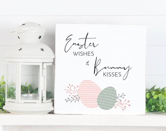 Easter Wishes and Bunny Kisses, Easter Wall Art Printable, Rustic Easter Wall Decor, Easter Decor, Farmhouse Easter Printable, Gift for Home