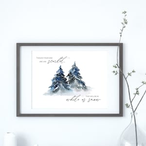 White as Snow, Isaiah 1 18, Bible Verse Printable, Scripture Art, Winter Scene Print, Home Gift, Christian Gift, Winter Digital Art