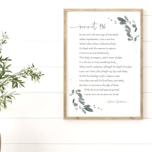 Sonnet 116, Shakespeare Wall Art, Love Poetry Print, Literary Art, Educational Wall Art,Quote Printable, Wedding Gift, Anniversary Gift