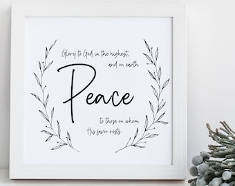 Glory to God in the Highest, Peace on Earth Sign, Luke 2, Christian Christmas Print, Christmas Printable Wall Art, Christian Gift for Home