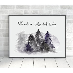 Stopping By Woods Print, Winter Printable Wall Art, Winter Scene Print, Winter Digital Art, Home Gift, Robert Frost Print, Winter Mantel