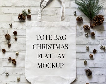 Christmas Tote Bag Mockup, Tote Bag Flat Lay, SVG Mockup, Product Photography, Christmas Flatlay,  JPG Mockup Gifts, Your Design Here