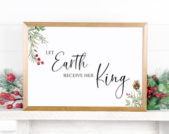 Let Earth Receive Her King, Christmas Carol Printable, Christian Christmas Decor, Christmas Jesus Sign, Christmas Printable Wall Art