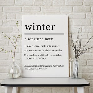 Winter Definition Print, Dictionary Print, Winter Printable Wall Art, Minimalist Winter Wall Art, Winter Digital Art, Funny Definition Print
