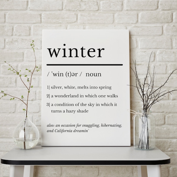 Winter Definition Print, Dictionary Print, Winter Printable Wall Art, Minimalist Winter Wall Art, Winter Digital Art, Funny Definition Print