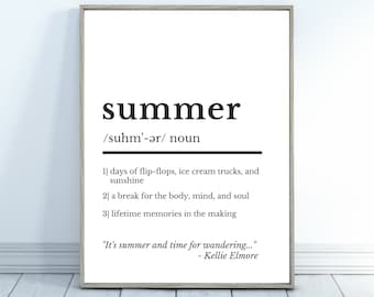Summer Definition Print, Dictionary Print, Summer Printable Wall Art, Minimalist Summer Wall Art, Summer Print, Home Gift, Gift for Her