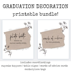 Printable Graduation Decorations, Graduation Decorations 2024 for a Girl, Cupcake Toppers, Graduation Quotes Printable, Neutral Graduation image 1