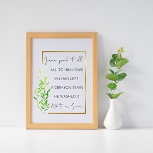 Jesus Paid It All Sign, Hymn Wall Art, Christian Printable Wall Art, Christian Gifts, Christian Home Decor, Farmhouse Wall Art, Faith Print